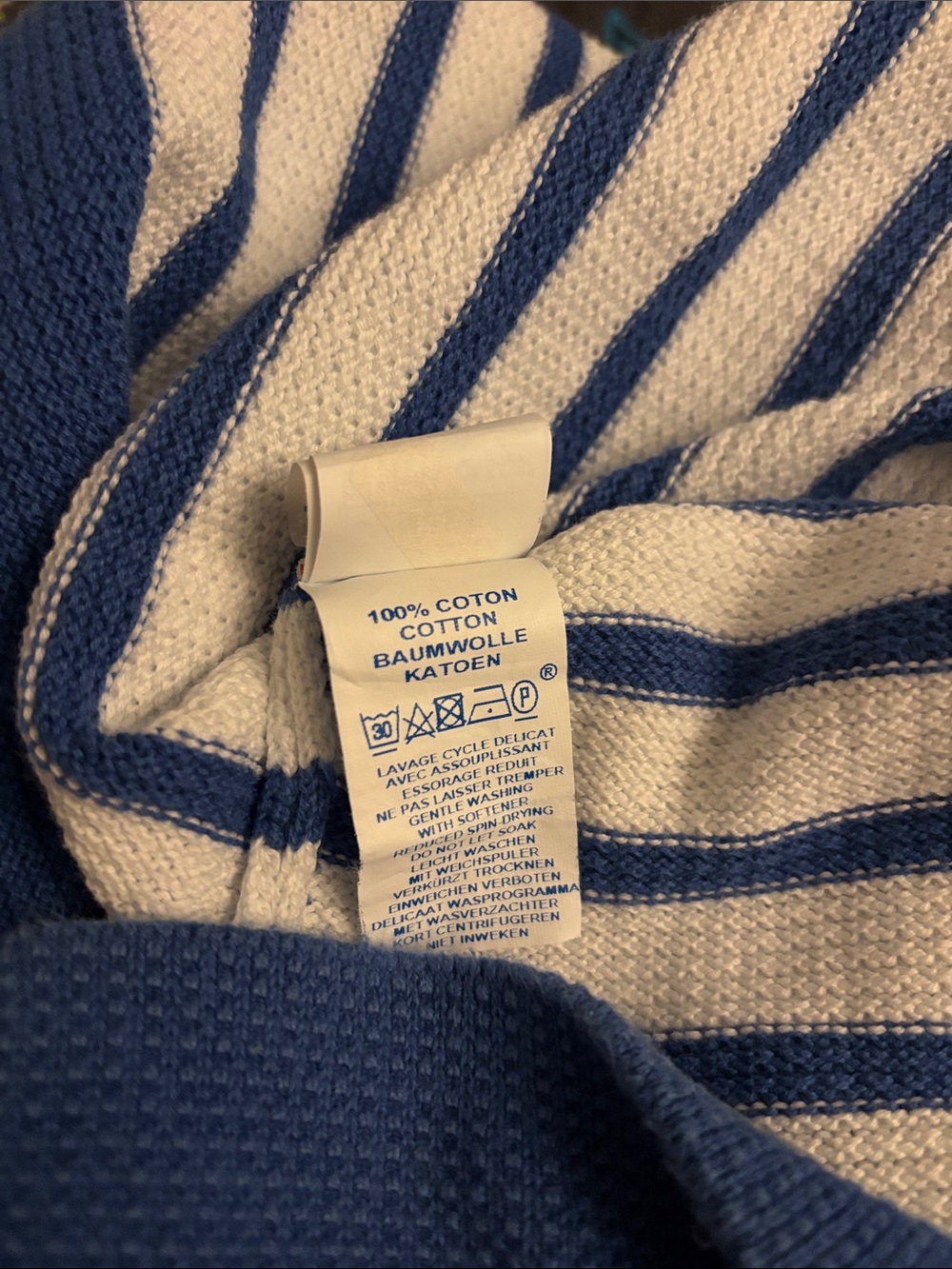 SAINT JAMES BREHAT Cotton V-neck Sweater Nautical Stripe Size 8 Made in France - Picture 6 of 7